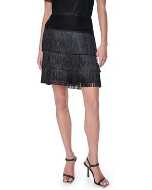 DKNY Crochet Waist Fringe Skirt - Black