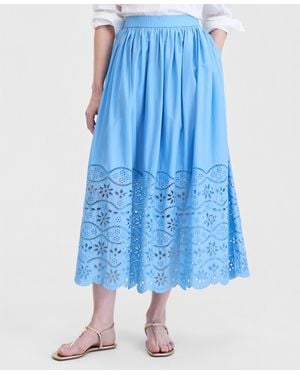 On 34th Cotton Solid Eyelet Midi Skirt - Blue