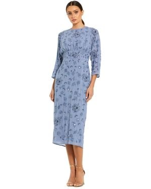 Mac Duggal Floral Embellished Georgette Blouson Midi Dress - Blue