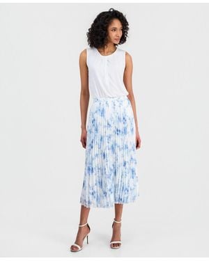 Anne Klein Pull-on Pleated Midi Skirt - Blue