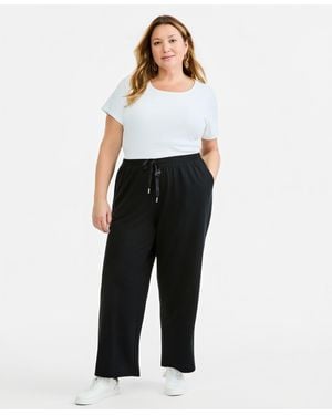 Style & Co. Plus Size Luxlounge French Terry Wide-leg Drawstring Pants - Black
