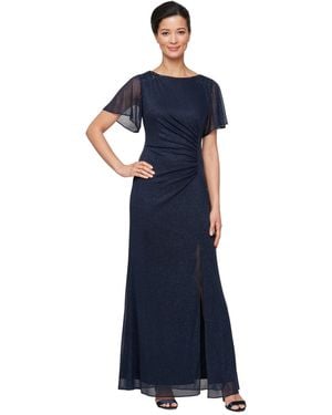 Sl Fashions Round-neck Flutter-sleeve Gown - Red