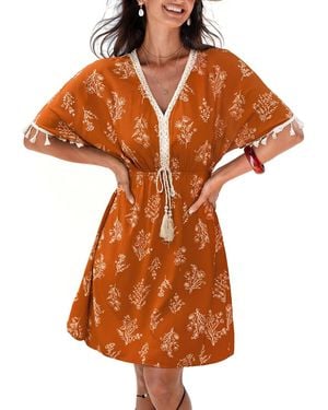 CUPSHE Boho V-neck Mini Beach Dress - Orange