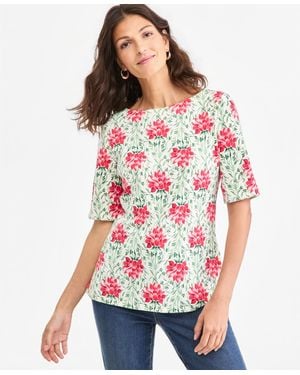 Style & Co. Printed Boat-neck Elbow-sleeve Top - Red