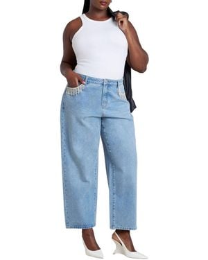 Eloquii Plus Size Relaxed Jean With Rhinestone Trim Pocket - Blue