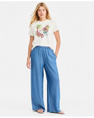 On 34th Chambray Pull-on Wide-leg Pants - Blue
