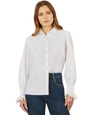 Yumi' Lace Trim Shirt - White