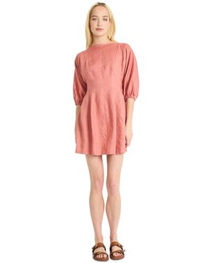 Luxely Linen Elbow-length Mini Dress - Red