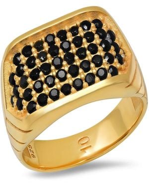 Steeltime 14k Gold Plated And Sterling Silver Simulated Black Diamonds Ring - Metallic