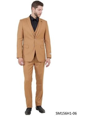 Stacy Adams Big & Tall Solid Textured 3-piece Jacket With Solid Vest And Pants Suit Notch Lapel - Natural