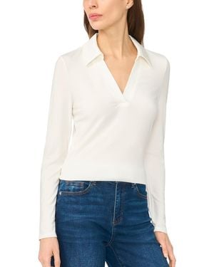 Cece Woven-collar Knit Long-sleeve Top - White