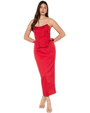 MissPap Premium Bonded Satin Corset Midaxi Dress - Red
