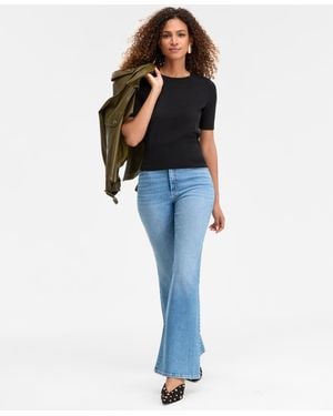 INC International Concepts Elbow-sleeve Crewneck Sweater - Blue