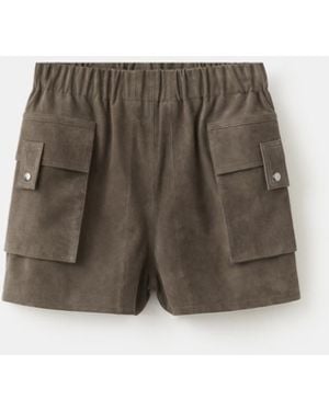 Mango Pockets Suede Shorts - Gray