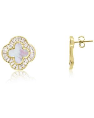 The Lovery Large Cz Clover Stud Earrings 14k Gold-plated Sterling Silver - Metallic
