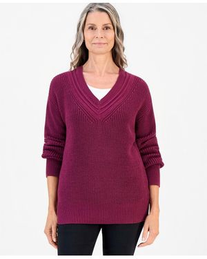 Style & Co. V-neck Long-sleeve Sweater - Purple
