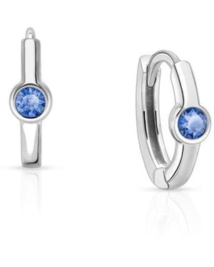 Tiny Blessings Girl's Sterling Silver 9mm Birthstone huggie Hoops Earrings - Blue