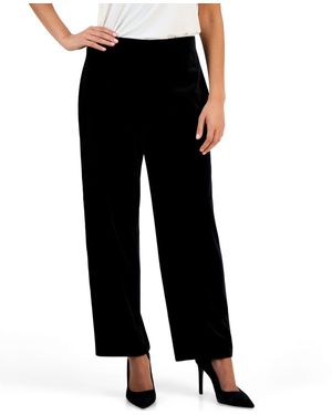 Anne Klein Essentials Petite Pull-on Velvet Wide-leg Pants - Black