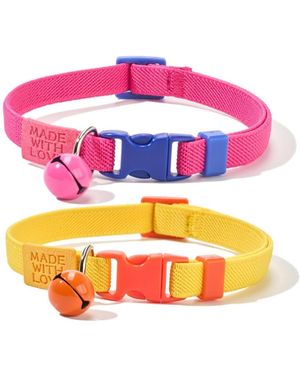 Aronkl Bowtie Cat Collar With Bell Breakaway Kitten Collars Removable Bow Cotton Stylish - Pink