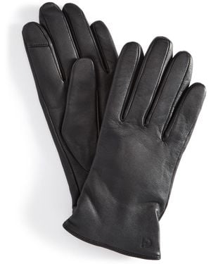 Cole Haan Leather Cashmere Blend Lined Basic Tech Tip Gloves - Black