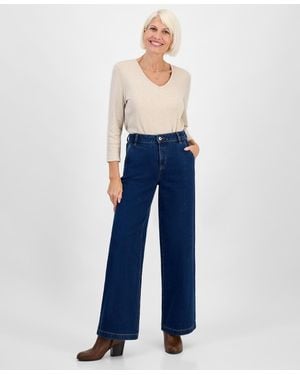 Style & Co. Petite High-rise Wide-leg Jeans - Blue