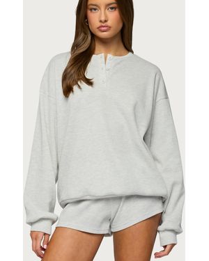 Edikted Baila Waffle Henley Top - Gray