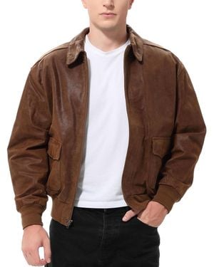Landing Leathers Men A-2 Distressed Leather Flight Bomber Jacket - Brown