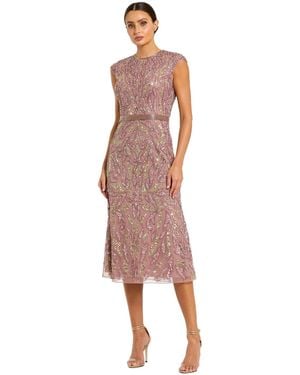 Mac Duggal Sequin High Neck Sleeveless Midi Cocktail Dress - Pink