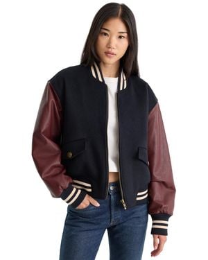 GOOD AMERICAN Team Varsity Ribbed Baseball Collar Jacket - Black