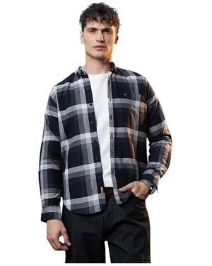 Campus Sutra Onyx Pixelated-check Relaxed Shirt - Blue