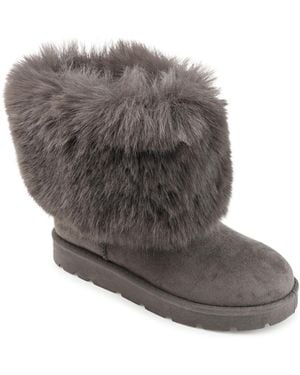 Journee Collection Shanay Lug Sole Faux Fur Cold Weather Boots - Gray