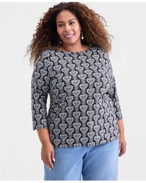 Style & Co. Plus Size Cotton Boat-neck Top - Blue