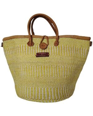 Sawa Sawa Golden Glow Warmth Handmade Sisal Straw Summer Basket Tote - Green