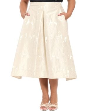 Muse Plus Size Polyester Box Pleat Midi Skirt - Natural