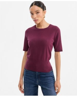 INC International Concepts Elbow-sleeve Crewneck Sweater - Purple
