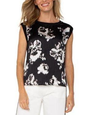 Liverpool Los Angeles Printed Satin Front Top P Xs 3x - Black