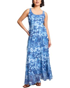 Jones New York Printed Chiffon Scoop-neck Maxi Dress - Blue