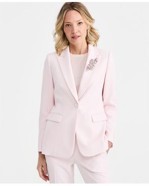 Anne Klein Rhinestone-brooch Structured Stretch Blazer - Pink