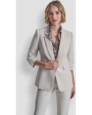 DKNY Notch Collar Ruched Sleeve Jacket - Gray