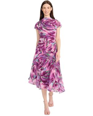 Maggy London Printed Asymmetrical Midi Dress - Purple