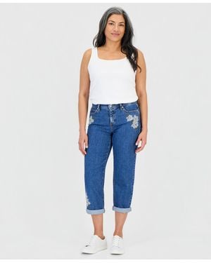 Style & Co. Petite Embroidered High-rise Cropped Jeans - Blue