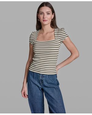 BCBGMAXAZRIA Cap-sleeve Square Neck Top - Blue