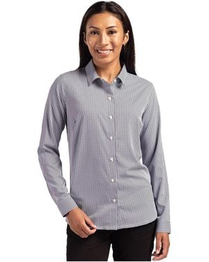 Cutter & Buck Skyline Epic Confidence Recycled Gingham Long Sleeve Dress Shirt - Gray