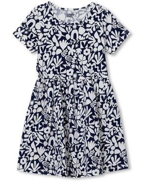 Lands' End Girls Short Sleeve Gathered Waist Jersey Dress - Blue