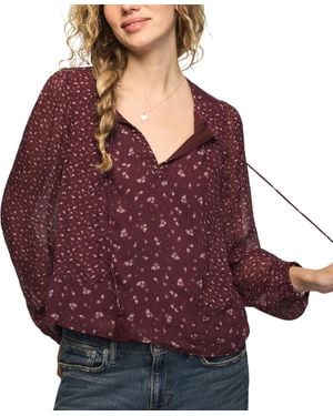 Lucky Brand Floral-print Sheer Long-sleeve Peasant Top - Red