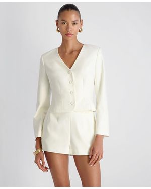 French Connection Halsey V-neck Twill Cropped Fitted Jacket - White