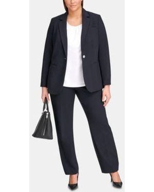Calvin Klein Plus Size One Button Jacket Straight Leg Pants - Black