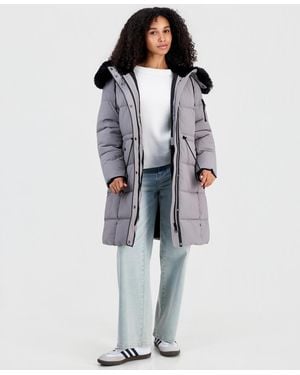 Steve Madden Hooded Drawcord-waist Puffer Coat - Blue