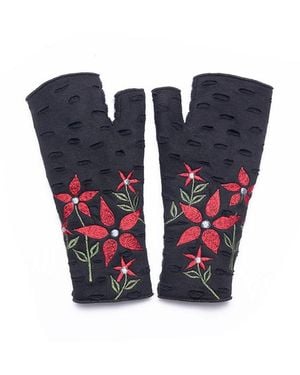 feel good S Artisan Crafted Fleece Lined Viola Fingerless Jersey Gloves - Blue