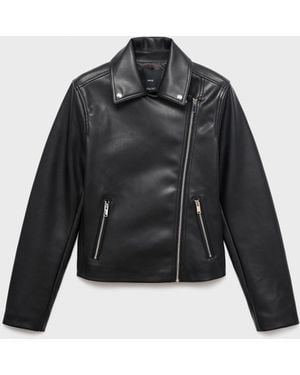 Mango Leather-effect Biker Jacket - Black